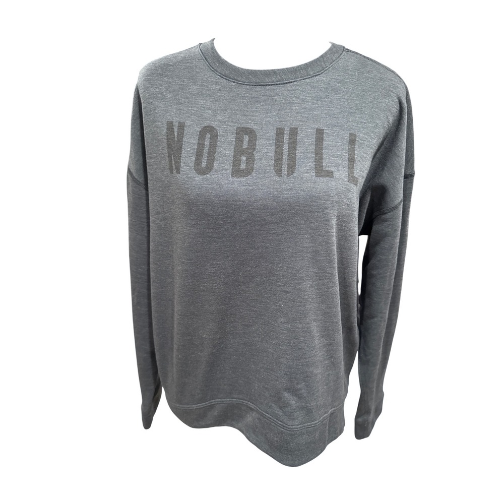 NOBULL Women Gray Logo Crewneck Sweatshirt Long Sleeve Fleece Pullover Small